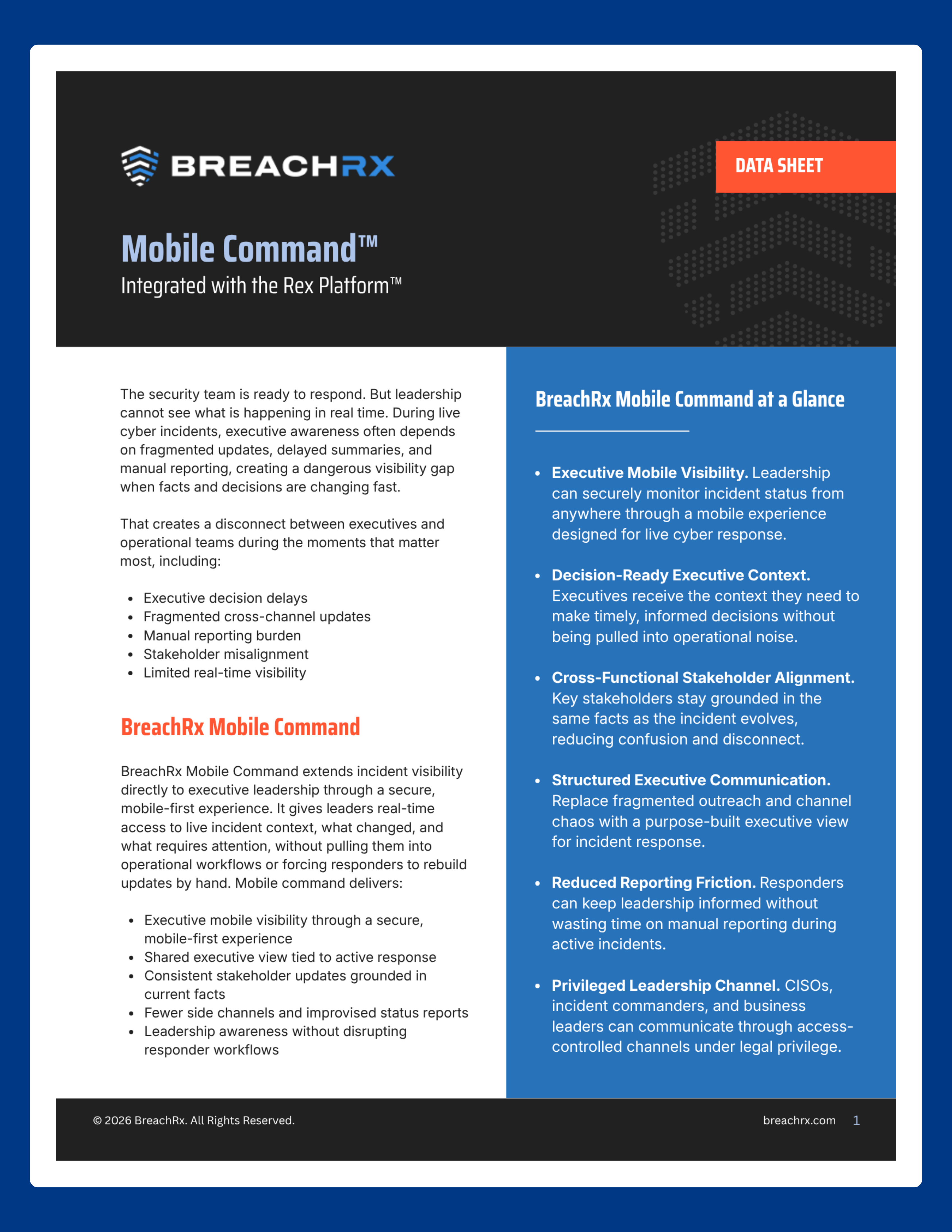 BreachRx Mobile Command Datasheet | Executive Incident Response